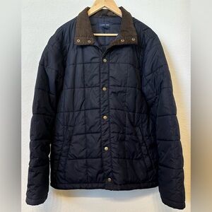 Lands’ End Quilted Puffer Jacket Navy Corduroy Collar Men’s L